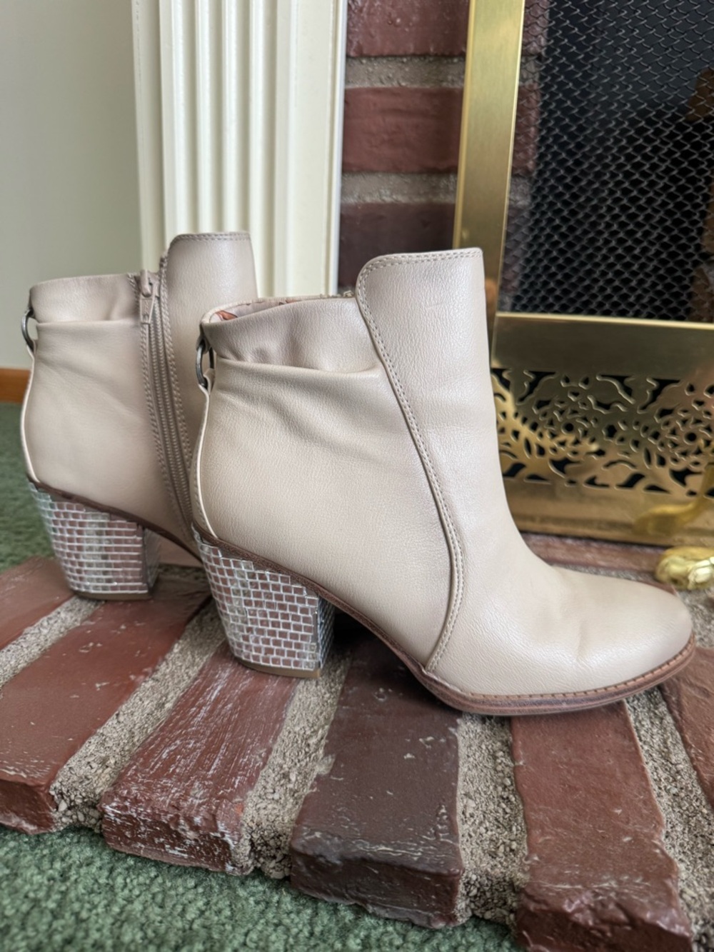 Women’s Block Heel Ankle Boots - Disco Ball/Nude